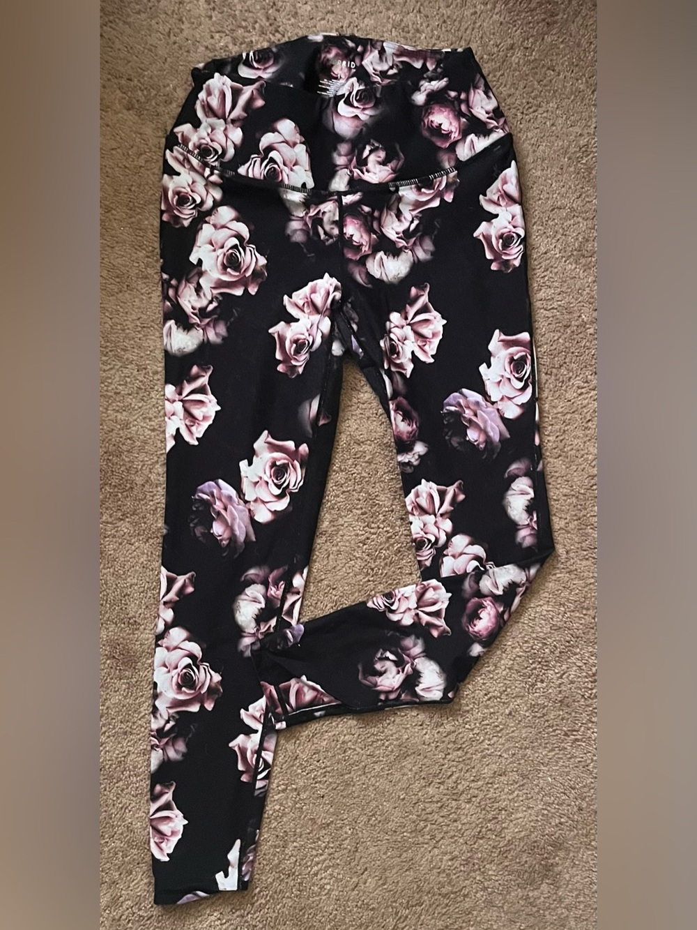 torrid Black Leggings with Pink Rose Floral Print